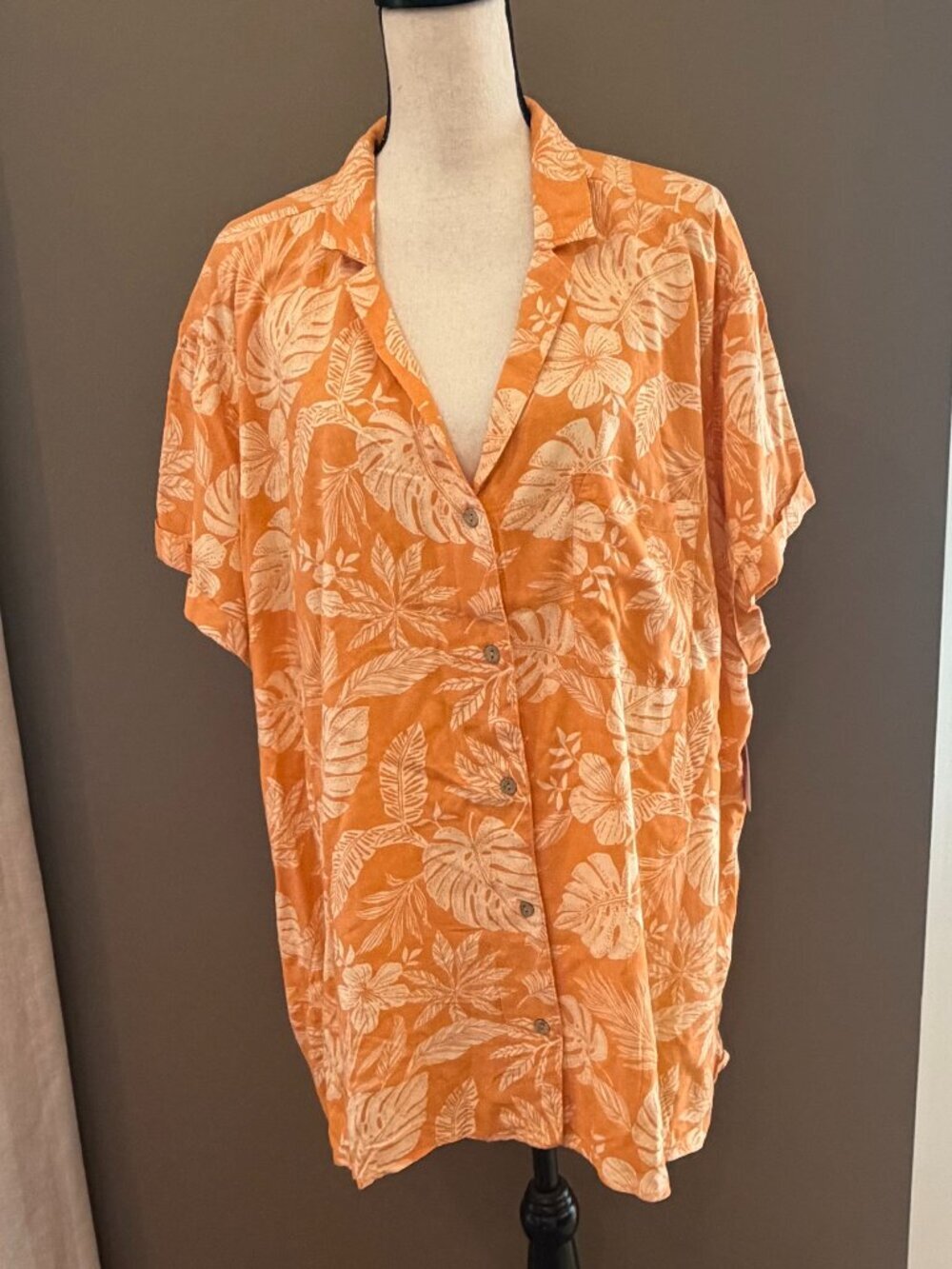 NWT Sonoma Orange Tropical Short Sleeve Button Down Shirt, Size 4X